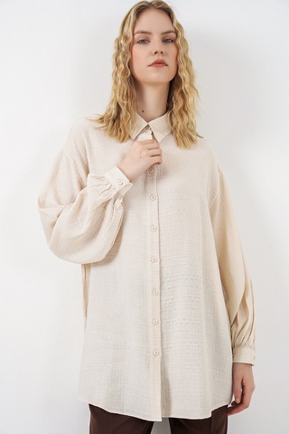 Bigdart Kadın Dokulu Oversize Tunik 5989 - Krem