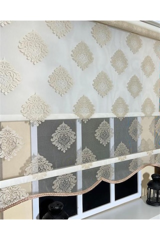 Storburada Çift Mekanizmalı Somon Tül Perde Ve Ekru Stor Perde Stb45239-v106 Bej