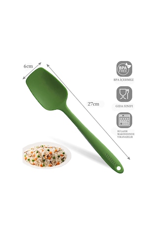 2li Yeşil Silikon Kaşık Spatula Yanmaz Yapışmaz Çizmez 27cm