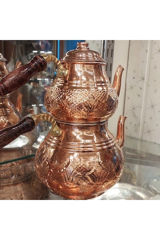 Bakır Çaydanlık El Işlemesi Dövmesi Nakışlı Gümüş Bakır Çaydanlık Bakır