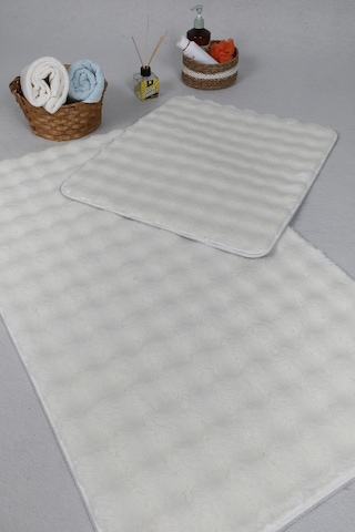 Modern Bubble Yıkanabilir Kaymaz Peluş Banyo Paspası Halısı 2'li Klozet Takımı 50x80-50x40cm Krem