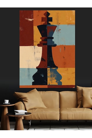 Ahşap Tablo Retro Renkli Modern Satranç Şahı