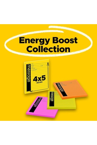 Ayrex Süper Yapışkan Notlar, Telefon Mesajı, 10,16 X 12,7 Cm, 4 Ped, 2x Yapıştırma Gücü, Energy Boost Koleksiyo