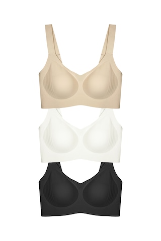 Cottonhill Seamless Bra - Curve Lazer Kesim Dikişsiz Toparlayıcı Büyük Beden Kadın Sütyen 3'lü Paket-2 Çok Renkli