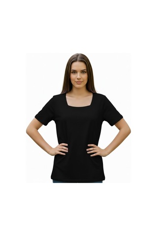 Lyvean Kare Yaka Oversıze Kısa Kollu Tshirt Siyah