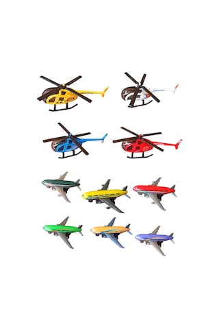 Metal Oyuncak Helikopter Ve Uçak Seti - 10 Parça Çek-bırak Özellikli