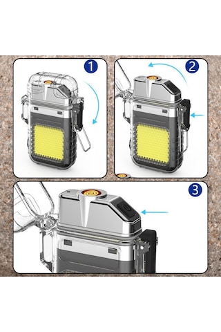 Fonksiyonlu Outdoor Kamp El Feneri Ve Elektrikli Çakmak Usb Sarjlı Kolay Kullanım Siyah - Gümüş