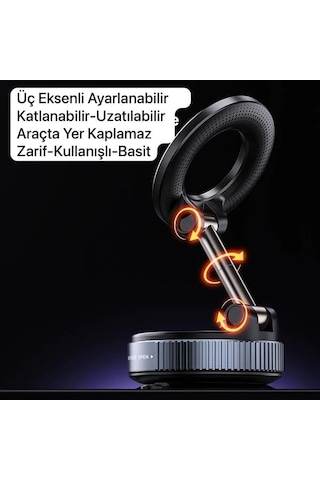 Yeni Ultra Vakum Vantuzlu Güçlü Manyetik Magsafe Uyumlu 360 Derece Ayarlanabilir Araç İçi Masaüstü Telefon Tutucu