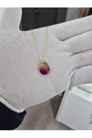 925 Ayar Papatya Silver Gökkuşağı His Taşı Kolye.rose.gold.rodaj Gümüş