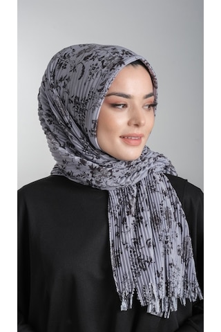 Hürrem Bone Gri Pratik Hazır Geçmeli Tesettür Eşarp Kesik Elyaf Piliseli Çiçe (553630007) Gri