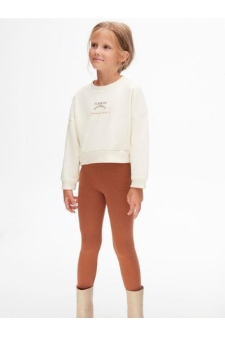 Kız Çocuk Pamuklu İki İplik Bohem Sweatshirt-14711 KREM