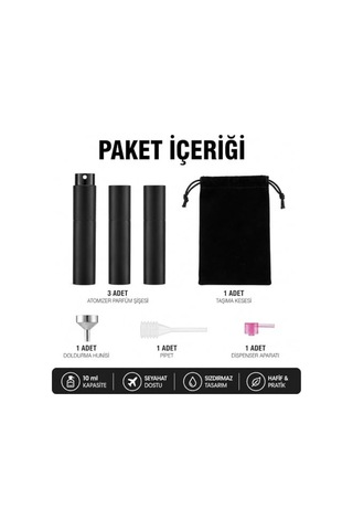 Parfüm Şişesi 10 Ml 3'lü Set Cep Parfüm Şişesi Doldurulabilir Parfüm Doldurma Şişesi Seyahat Boy Parfüm Şişesi Doldurma Aparatları Dahil Siyah Parfümşişesi,