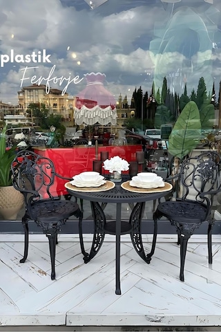 Ceritti Ferforje Görünümlü Plastik 2 Kişilik Masa Takımı-1006 Siyah