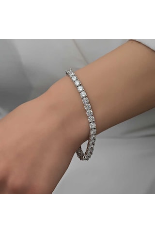 Gümüş 2.5 Mm Beyaz Taşlı Su Yolu Kadın Bileklik Gümüş
