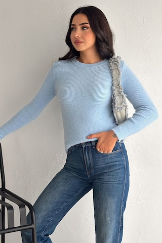 Noa & Noa Kadın Fit Kesim Uzun Kollu Triko Kazak Soft Edge Mavi