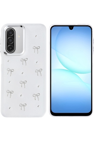 Samsung Uyumlu Galaxy A17 Kılıf Airbag Tasarımlı Simli Şeffaf Zore Kutup Kapak - Kiraz Kiraz