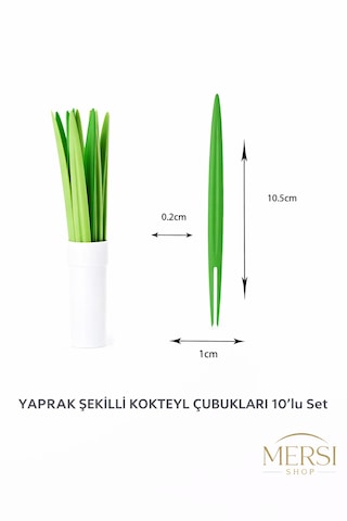 Yaprak Şekilli Kokteyl Çubukları 10 Lu Set Dekoratif Sunum Çubuğu yeşil