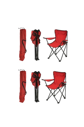 Exent 2'li Rejisör Kamp Sandalyesi Piknik Sandalyesi Katlanır Sandalye Taşıma Çantalı Kırmızı
