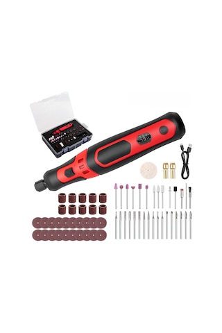 Vkemall Usb Şarjlı 3 Hızlı Mini Taşlama Aleti Seti, 63 Aksesuar İle Taşlama, Yüzey Süsleme, Cnc İçin Dıy El Sanatları - Siyah-kırmızı Pil Dahil