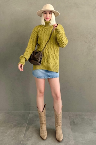 Madmext Yeşil Boğazlı Triko Kazak Mg2376 Yeşil