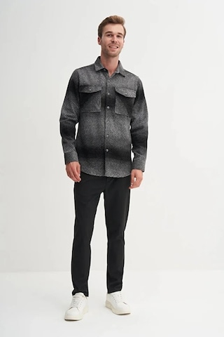 Cazador Regular Fit Cepli Oduncu Desenli Vintage Gömlek-23005 Siyah