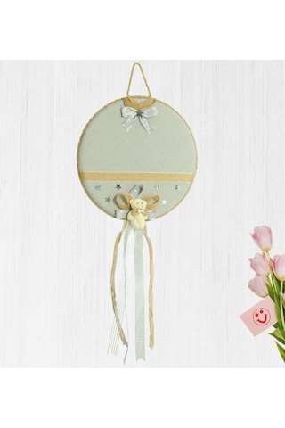 Süslebabypartystore Doğa Temalı, Ayıcıklı Keten Kumaş Kapı Süsü, Gri Çok Renkli