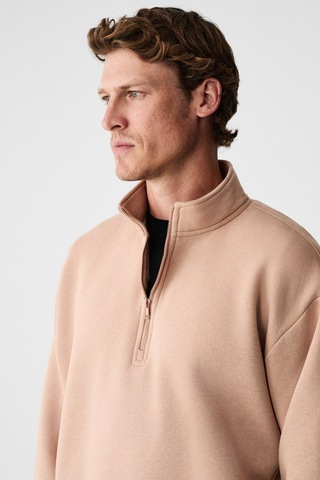 Grimelange Baxter Erkek Dik Yakalı Fermuarlı Relaxed Vizon Sweatshirt Vizon