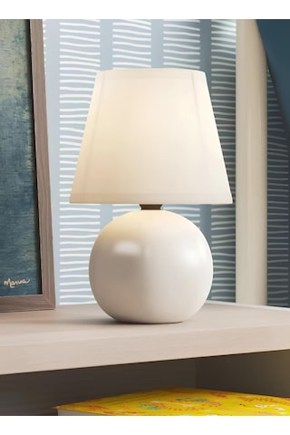 Dennis Modern Tasarım Krem Şapka Abajur Beyaz Krem Gövde Beyaz