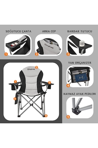 Kingcamp Cedar Deluxe Ultra Bel Destekli Kamp Sandalyesi Grey Gri