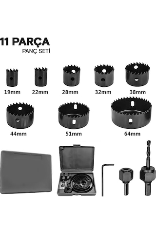 11 Parça Panç Seti Ahşap Buat Kartonpiyer Alçıpan Delik Açma