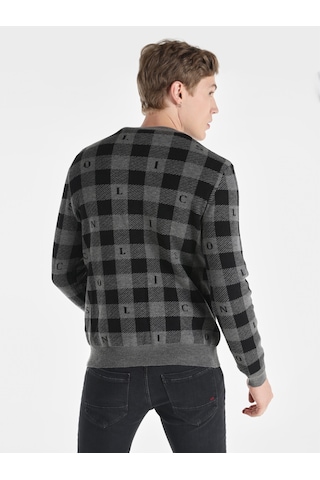 Colin's Colins Regular Fit Bisiklet Yaka Baskılı Gri Erkek Kazak Cl1065573 Gri Melanj