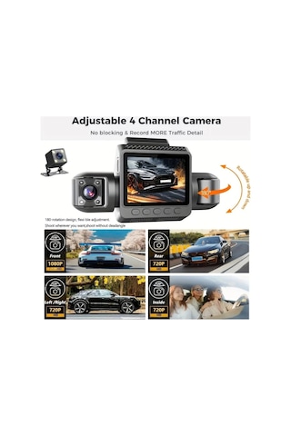 4 Kameralı Araç Kamera Sistemi 1080p Dash Cam, Ön Arka İç Yan Kayıt, Gece Görüşlü Araç Dvr, 360 Güvenl