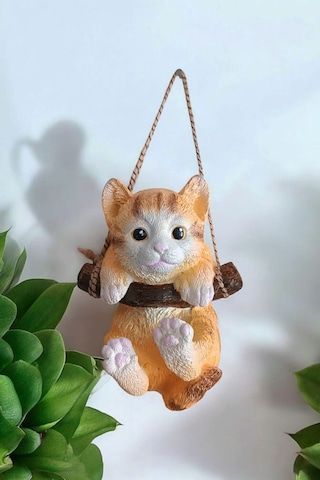 1 Adet Dekoratif Sallanan Duvar Ve Bahçe Süsü Kedi Sarı-beyaz