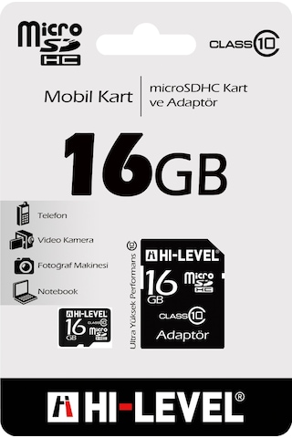Hi-Level HLV-MCSDC10/16G 16 GB MicroSDHC Class 10 Hafıza Kartı + Adaptör