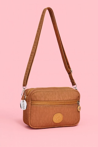 Westbag Kadın Çapraz Askılı Üç Gözlü Fermuarlı Krinkıl Günlük Omuz Çantası 2'li Set Haki - Taba