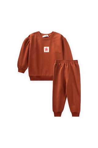 Etiket Detaylı Sweatshirt Takım 1-7 Yaş Kiremit Kiremit