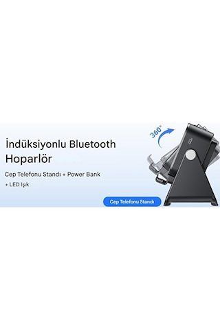 Bluetooth Hoparlörlü Ve Akıllı İndüksiyonlu Manyetik Sensör İle Telefon Standı Powerbank