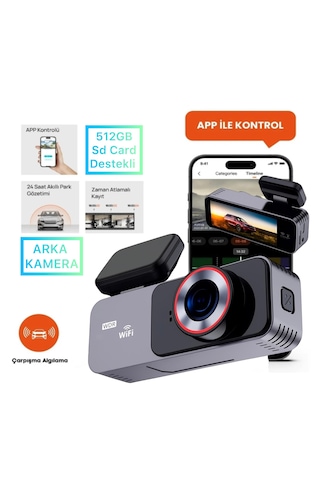 X4 2 Kameralı Ekranlı Wifi Araç Dvr Kamera 512gb Destekli G Sensö