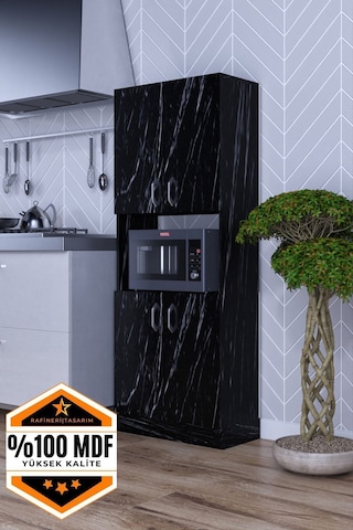 Rafineri Roma Çok Amaçlı Dolap Kapaklı Bölmeli Mikrodalga Fırın Mutfak Balkon Banyo Mdf Siyah