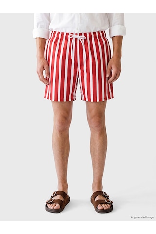 Lcw Swımwear Kırmızı Kısa Boy Çizgili Erkek Deniz Şortu