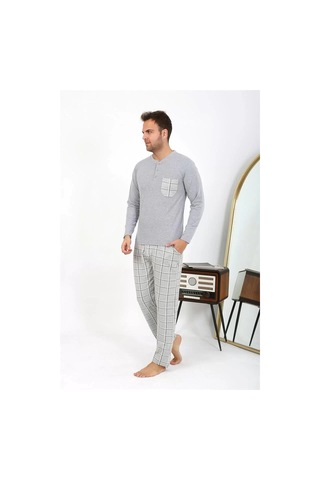 Erkek Uzun Kol Penye Pijama Takımı Gri