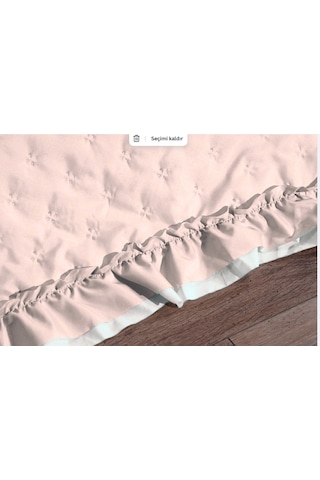 Kapitoneli Fırfırlı 3 Parça Çift Kişilik Yatak Örtüsü Sütlü Kahve