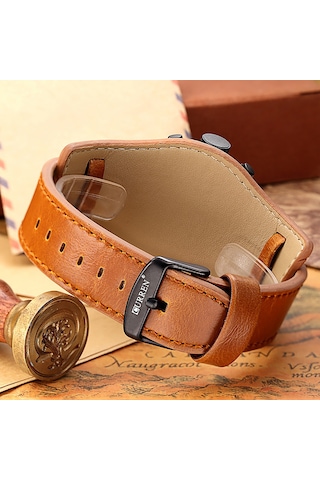 Curren Karien 8225 Erkek Büyük Kemer Spor Saati Avrupa Ve Amerika Saati Büyük Kadran Siyah Kabuk Kahverengi Kemer Çok Renkli