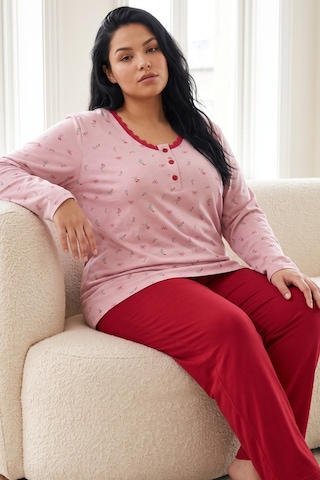Siyah İnci Pamuklu Likralı Büyük Beden Battal Boy Örme Pijama Takım26240889 Çok Renkli