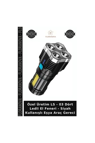 Özel Üretim Ls - 03 Dört Ledli El Feneri - Siyah Kullanışlı Eşya Araç Gereci