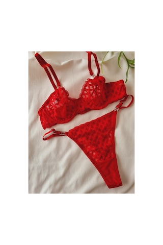 Demirsa Boutique Yılbaşı Renkli Kırmızı Dantelli Bralet Sütyen Takım Kırmızı-160