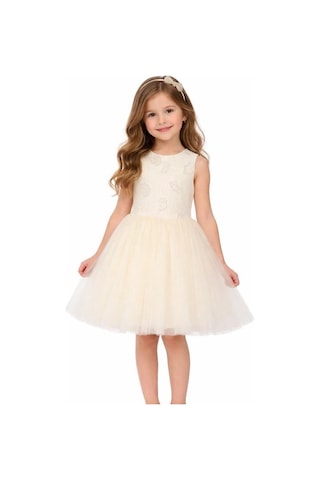 Nk Kids Kız Çocuk Yapraklı Elbise Nk-71514 Krem