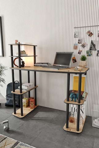 Yeni Nesil Aydınlatmalı Çalışma Masası Safir Meşe Meşe