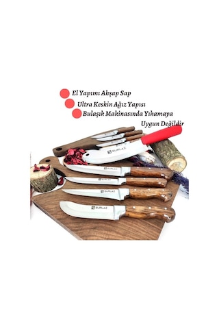 Sürlaz Pro 9 Parça Bıçak Seti Çeyizlik Bıçak Serisi Kahverengi - Kırmızı