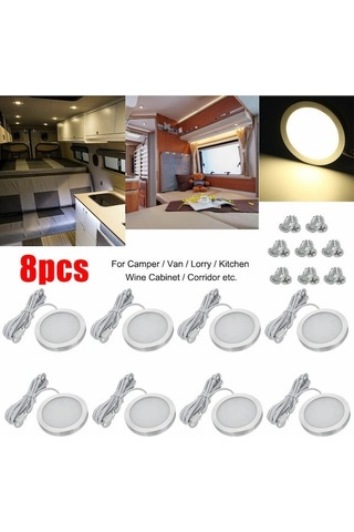 Geeksen İnce Led Dolap Aydınlatma, 21 Led'li Yuvarlak Tasarım, Mutfak Ve Vitrinler İçin 3000k Sıcak Beyaz, Yan Çıkışlı, 8 Adet